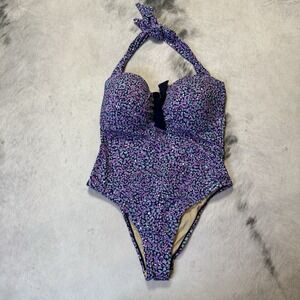 Swimsuits For All Swimsuit Womens Size 16 Blue Pebble Tie Front Halter One Piece